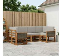 vidaXL Set di divani da esterno 6 pcs Naturale e Grigio Chiaro