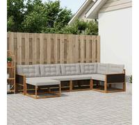 vidaXL Set di divani da esterno 6 pcs Naturale e Grigio Chiaro, Set Divano da Giardino, Lounge Moderna, Arredamento Robusto, Seduta Impermeabile per Relax, Facile da Pulire