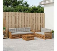 vidaXL Set di divani da esterno 6 pcs Naturale e Grigio Chiaro, Divano Sezionale da Giardino, Mobili Outdoor, Set per Terrazza e Salotto all'Aperto