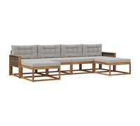 vidaXL Set di divani da esterno 6 pcs Naturale e Grigio Chiaro, Divano da giardino moderno, set elegante per esterni, mobili in acacia, relax in giardino, vicino alla piscina