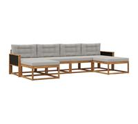 vidaXL Set di divani da esterno 6 pcs Naturale e Grigio Chiaro, Divano da giardino moderno, set elegante per esterni, mobili in acacia, relax in giardino, vicino alla piscina