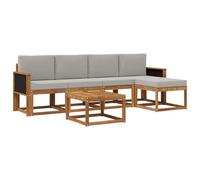 vidaXL Set di divani da esterno 6 pcs Naturale e Grigio Chiaro, Set da giardino, divano in acacia moderno, robusto angolare all'aperto, divano elegante per il patio