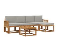 vidaXL Set di divani da esterno 6 pcs Naturale e Grigio Chiaro, Set da giardino, divano in acacia moderno, robusto angolare all'aperto, divano elegante per il patio