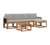 vidaXL Set di divani da esterno 6 pcs Naturale e Grigio Chiaro, Set da giardino, divano in acacia moderno, robusto angolare all'aperto, divano elegante per il patio