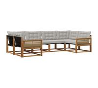 vidaXL Set di divani da esterno 6 pcs Naturale e Grigio Chiaro, Divano da Giardino, Set Sezionale Moderno, Mobili da Terrazza Resistenti, Comfort per il Patio