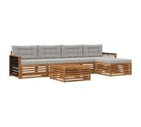 vidaXL Set di divani da esterno 6 pcs Naturale e Grigio Chiaro, Divano da patio, set moderno, resistente agli agenti atmosferici, lounge da giardino, comodo per spazi relax