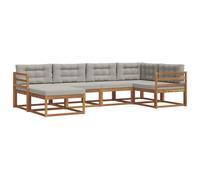 vidaXL Set di divani da esterno 6 pcs Naturale e Grigio Chiaro, Divano da patio, sezionale moderno, arredamento resistente per giardino, perfetto per lounge all'aperto