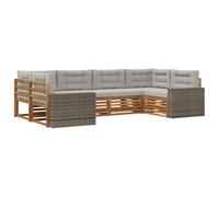 vidaXL Set di divani da esterno 6 pcs Naturale e Grigio Chiaro, Mobili da giardino, divano moderno, set sezionale per patio e relax in terrazza