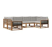 vidaXL Set di divani da esterno 6 pcs Naturale e Grigio Chiaro, Set di divani in legno di acacia, lounge moderna per il giardino, mobili resistenti, opzioni eleganti per il patio