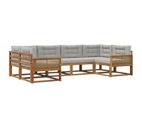 vidaXL Set di divani da esterno 6 pcs Naturale e Grigio Chiaro, Set di divani in legno di acacia, lounge moderna per il giardino, mobili resistenti, opzioni eleganti per il patio