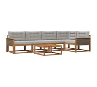 vidaXL Set di divani da esterno 6 pcs Naturale e Grigio chiaro, Set di mobili da esterno in legno di acacia, divano moderno, posti a bordo piscina, lounge elegante per il patio