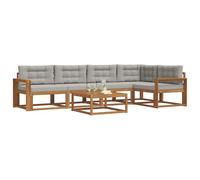 vidaXL Set di divani da esterno 6 pcs Naturale e Grigio Chiaro, Set di mobili da esterno in legno di acacia, divano moderno, posti a bordo piscina, lounge elegante per il patio