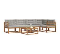 vidaXL Set di divani da esterno 6 pcs Naturale e Grigio Chiaro, Set di mobili da esterno moderno, divano resistente agli agenti atmosferici, sezionale elegante per il giardino