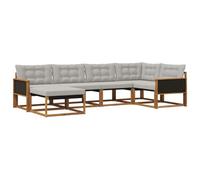 vidaXL Set di divani da esterno 6 pcs Naturale e Grigio Chiaro, Set Divano da Giardino, Lounge Moderna, Arredamento Robusto, Seduta Impermeabile per Relax, Facile da Pulire