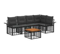 vidaXL Set di divani da esterno 6 pcs Nero e Grigio scuro Poliestere, Piedini regolabili resistenti agli agenti atmosferici, divano modulare, set lounge da giardino, seduta per patio