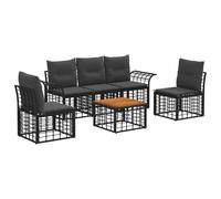 vidaXL Set di divani da esterno 6 pcs Nero e Grigio scuro Poliestere, Divano da esterno, resistente alle intemperie, design modulare, con piedi regolabili, per un terrazzo confortevole e trendy
