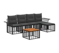 vidaXL Set di divani da esterno 6 pcs Nero e Grigio scuro Poliestere, Divano da Esterno, Set Sezionale Modulare, Rattan Sintetico, Piedini Regolabili, Stile Moderno per Giardino