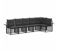 vidaXL Set di divani da esterno 6 pcs Nero e Grigio scuro Poliestere, Piedini Regolabili, Divano Esterno Moderno Resistente e Modular, Arredo Giardino Per Esterni
