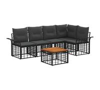vidaXL Set di divani da esterno 6 pcs Nero e Grigio scuro Poliestere, Piedini regolabili resistenti agli agenti atmosferici, divano modulare, set lounge da giardino, seduta per patio