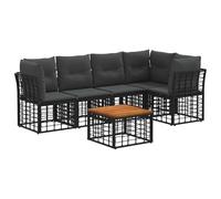 vidaXL Set di divani da esterno 6 pcs Nero e Grigio scuro Poliestere, Set Divano Modulare da Esterno, Rattan Resistente, Piedini Regolabili, Arredo Giardino, Lounge per Patio