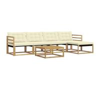 vidaXL Set di divani da esterno, 6 pezzi, bianco e crema, divano moderno in legno di acacia, mobili da giardino resistenti alle intemperie, set modulare comodo per il patio