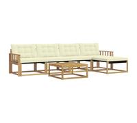 vidaXL Set di divani da esterno, 6 pezzi, bianco e crema, divano moderno in legno di acacia, mobili da giardino resistenti alle intemperie, set modulare comodo per il patio