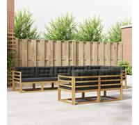 vidaXL Set di divani da esterno 6 pcs Bianco e Antracite Poliestere, Divano in legno di acacia, set lounge moderno, arredo giardino resistente, comodo per patio e bordo piscina