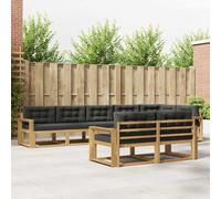 vidaXL Set di divani da esterno 6 pcs Bianco e Antracite Poliestere, Divano in legno di acacia, set lounge moderno, arredo giardino resistente, comodo per patio e bordo piscina