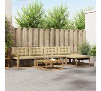 vidaXL Set di divani da esterno 6 pcs Bianco e Beige, Divano moderno in legno di acacia, set patio con posti modulari, arredamento comodo per il giardino