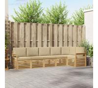vidaXL Set divano da esterno 6 pezzi bianco e beige 306 x 128,5 x 73 cm, giardino, divano moderno da esterno, mobili da camera d'angolo, terrazza salotto, accogliente area salotto