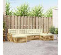vidaXL Set di divani da esterno 6 pcs Bianco e Crema, Set di divani in legno di acacia, design modulare per esterni, comodi per il patio e giardino