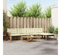 vidaXL Set di 6 divani da esterno bianco e crema, panchina moderna in acacia, divano modulare resistente alle intemperie, terrazza all'aperto, confortevole salotto da giardino, mobili da terrazza