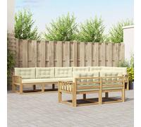 vidaXL Set di divani da esterno 6 pcs Bianco e Crema Poliestere, Divano in legno di acacia, set lounge moderno, arredo giardino resistente, comodo per patio e bordo piscina