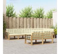 vidaXL Set di divani da esterno 6 pcs Bianco e Crema Poliestere, Divano in legno di acacia, set lounge moderno, arredo giardino resistente, comodo per patio e bordo piscina