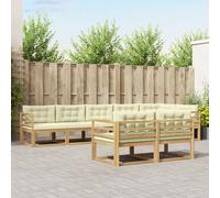 vidaXL Set di divani da esterno 6 pcs Bianco e Crema Poliestere, Divano in legno di acacia, set lounge moderno, arredo giardino resistente, comodo per patio e bordo piscina