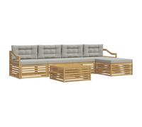 vidaXL Set di divani da esterno 6 pz Bianco e Grigio Chiaro Poliestere