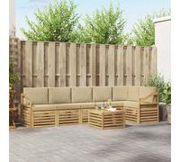 vidaXL Set di divani da esterno 7 pcs Bianco e Beige 59 x 59 x 37 cm, Divano da giardino, set moderno per esterni, sofà modulari, relax a tavola, ensemble in legno per patio