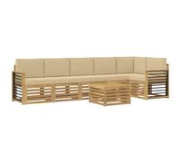 vidaXL Set di divani da esterno 7 pcs Bianco e Beige 59 x 59 x 37 cm, Divano da giardino, set moderno per esterni, sofà modulari, relax a tavola, ensemble in legno per patio