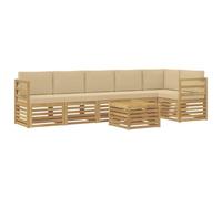 vidaXL Set di divani da esterno 7 pcs Bianco e Beige 59 x 59 x 37 cm, Divano da giardino, set moderno per esterni, sofà modulari, relax a tavola, ensemble in legno per patio