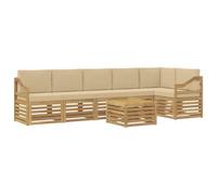 vidaXL Set di divani da esterno 7 pcs Bianco e Beige 59 x 59 x 37 cm, Divano da giardino, set moderno per esterni, sofà modulari, relax a tavola, ensemble in legno per patio