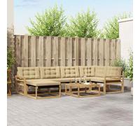 vidaXL Set di divani da esterno 7 pcs Bianco e Beige 79 x 79 x 37 cm, Set di divani da giardino moderno, lounge resistente, seduta elegante, cuscini in schiuma impermeabili, struttura in acacia