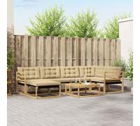 vidaXL Set di divani da esterno 7 pcs Bianco e Beige 79 x 79 x 37 cm, Set di divani da giardino moderno, lounge resistente, seduta elegante, cuscini in schiuma impermeabili, struttura in acacia