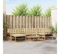 vidaXL Set di divani da esterno 7 pcs Bianco e Beige 79 x 79 x 37 cm, Set di divani da giardino moderno, lounge resistente, seduta elegante, cuscini in schiuma impermeabili, struttura in acacia