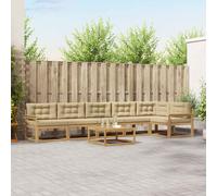 vidaXL Set di divani da esterno 7 pcs Bianco e Beige 79 x 79 x 37 cm, Divano Sezionale Moderno per Esterni, Set Patio Resistente, Lounge da Giardino, Mobili Ergonomici, Stile Acacia