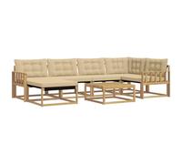 vidaXL Set di divani da esterno 7 pcs Bianco e Beige 79 x 79 x 37 cm, Set di divani da giardino moderno, lounge resistente, seduta elegante, cuscini in schiuma impermeabili, struttura in acacia