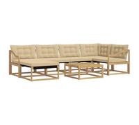 vidaXL Set di divani da esterno 7 pcs Bianco e Beige 79 x 79 x 37 cm, Set di divani da giardino moderno, lounge resistente, seduta elegante, cuscini in schiuma impermeabili, struttura in acacia