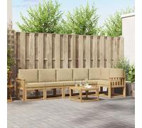vidaXL Set di divani da esterno 7 pcs Bianco e Beige Poliestere, Set Divano Outdoor Moderno, Arredo Giardino Resistente, Sezione Patio, Legno di Acacia, Comfort in Cortile