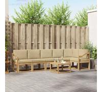 vidaXL Set di divani da esterno 7 pcs Bianco e Beige Poliestere, Set da giardino, divano moderno all'aperto, sezionale resistente, mobili in legno di acacia, posti a bordo piscina