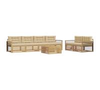 vidaXL Set di divani da esterno 7 pcs Bianco e Beige Poliestere, Divano da giardino, moderno e resistente, set per relax all'aperto, comfort per il tuo patio