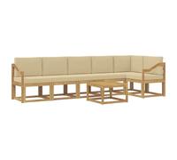 vidaXL Set di divani da esterno 7 pcs Bianco e Beige Poliestere, Set da giardino, divano moderno all'aperto, sezionale resistente, mobili in legno di acacia, posti a bordo piscina